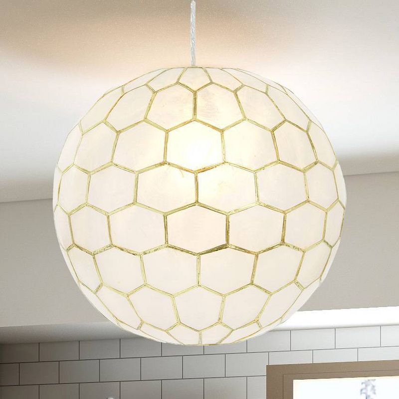 Storied Home Capiz Honeycomb Globe Pendant Light Capiz White Seashells , 2 of 8