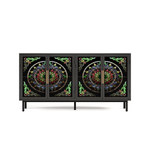 Gulches 60.3" Decorative 4-Door Cabinet - Black Wood+Metal+Painted Glass Buffet, Artistic Storage Cabinet for Entryway/Living Room/Bedroom/Dining Room - 1 of 4