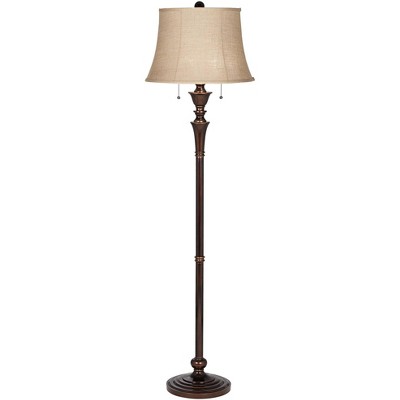 Regency Hill Traditional Floor Lamp Rich Bronze with Copper Accents Burlap Bell Shade for Living Room Reading Bedroom Office