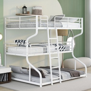 Whisen Metal Full XL over Twin XL over Queen Size Triple Bunk Bed with Long and Short Ladder - 1 of 4