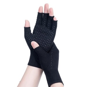 HTUTWOO Compression Arthritis Gloves for Men Women, Health Care Gloves with Anti-Slip Adhesive Dots, Fingerless Design for Hand Pain Relief - 1 of 4