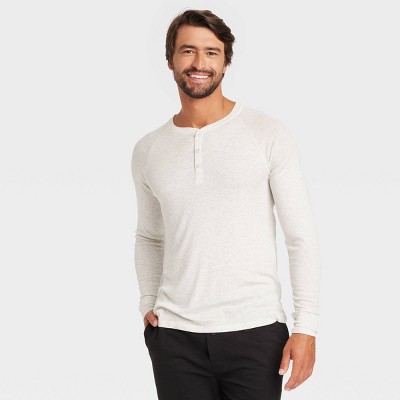 Essentials Men's Long-Sleeve Henley Shirt (charcoal heather