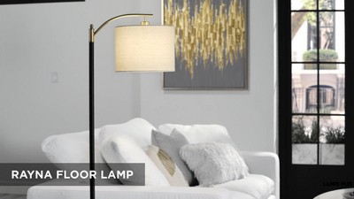 Black and Gold Metal Mid-Century Modern Floor Lamp with Linen Shade
