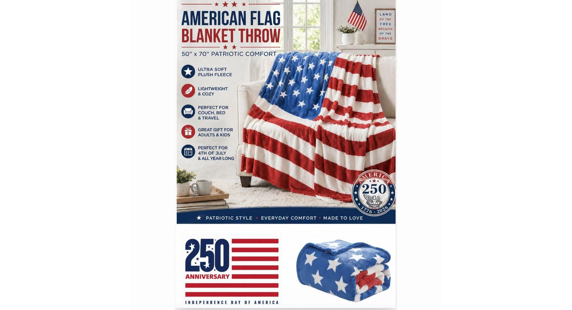 Noble House July 4th Stars & Stripes American Flag Ultra Lush Oversized Throw Blanket (50" x 70")