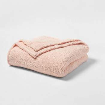 Twin/Twin XL Faux Shearling Bed Blanket Blush Peach - Room Essentials™