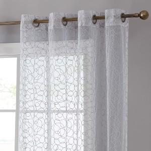 HLC.ME Audrey Embroidered Sheer Voile Light Filtering Grommet Curtain Panels - Set of 2 - 1 of 4