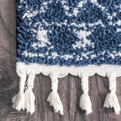 Vasiliki Blue and Ivory Geometric Shag Rectangular Area Rug