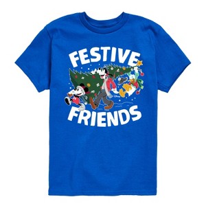 Boys' - Disney - Mickey, Donald, & Goofy Festive Friends Christmas Short Sleeve Graphic T-Shirt - 1 of 3