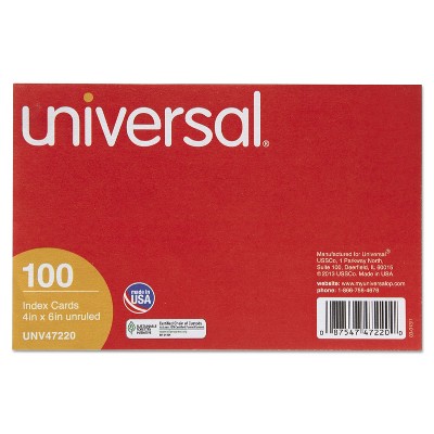 UNIVERSAL Unruled Index Cards 4 x 6 White 100/Pack 47220