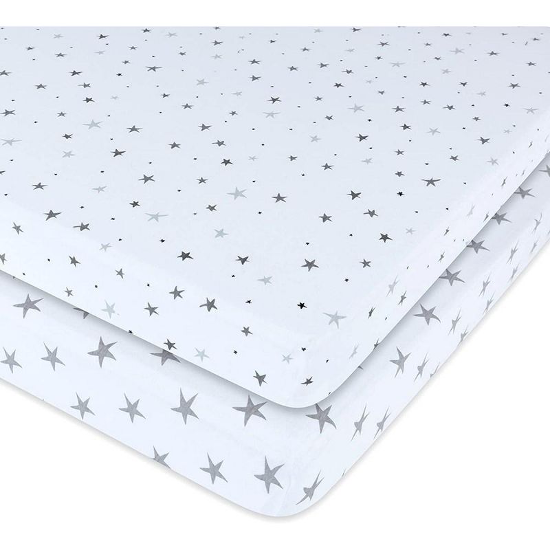 Ely's & Co. Baby Fitted Waterproof Sheet Set  100% Combed Jersey Cotton Grey Stars 2 Pack, 6 of 11