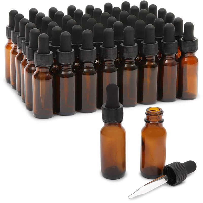 Juvale 48 Pack 1oz Amber Glass Bottles with Glass Droppers for Essential Oils and Perfumes, 1 of 8