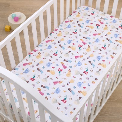 White Polyester Princess Print Fitted Mini Crib Sheet