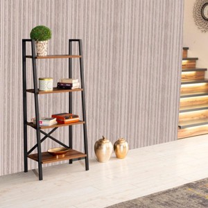 INFURNIC Decorative Bookshelf 5 Tier Ladder Shelf Office Furniture Bookcase Modern Metal Frame Storage, Brown, 13"*23"*52" - 1 of 4