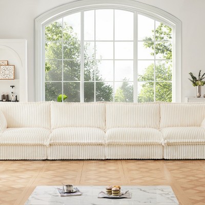 Slipcovered Sectional Sofa, 4 Seater Sofa with Removable Cover, Corduroy Fabric Sectional Sofas, Deep Couch for Living Room-Cuddlewood