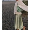 Women's High Waist Satin Midi Skirt - Elegant A-Line Silky Skirt Apple Green - 3 of 4