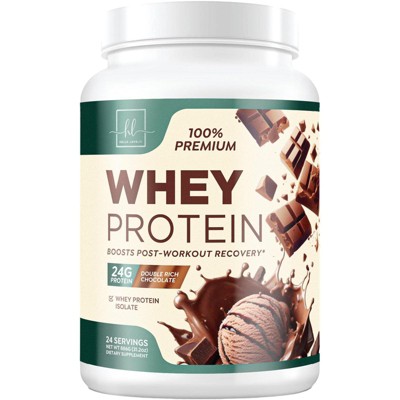 100% Whey Protein Powder, Rich Double Chocolate Whey Isolate 24g Protein & BCAAs - Support Muscle Growth, Recovery - 24 Servings By Hello Lovely!