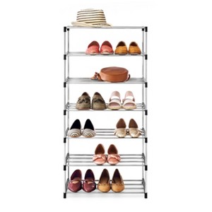 Whitmor 7 Tier Shoe Rack Silver: Steel & Plastic Frame, Holds 14 Pairs, Freestanding, 42" H x 19.7" W x 10.1" D - 1 of 3