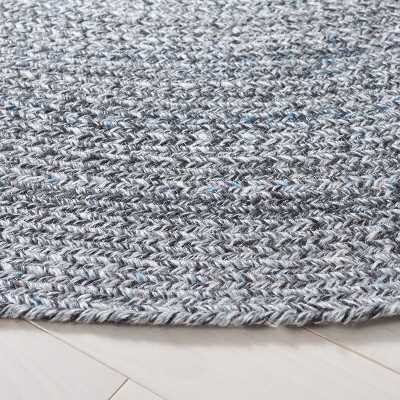 Handmade Dark Grey and Light Blue Round Braided Rug