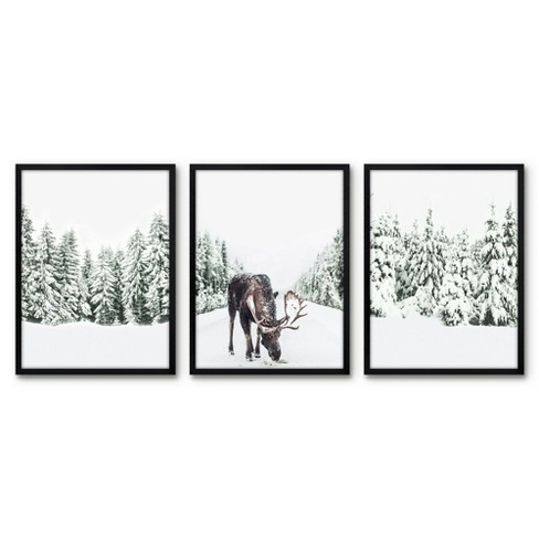 Americanflat 3 Piece 16x20 Wrapped Canvas Set - Brown Moose by Artvir -  Landscape Animal Wall Art : Target