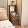 Tall Nightstand with Charging Station & Voice Control Night Light, Lockable Storage Cabinet, Bookshelf, Wooden Bedside Table for Bedroom, Brown - 2 of 4