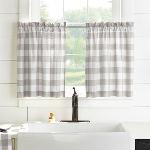 Farmhouse Living Buffalo Check Kitchen Tier Window Curtain Set of 2 - 30 x  36 - Gray/White - Elrene Home Fashions