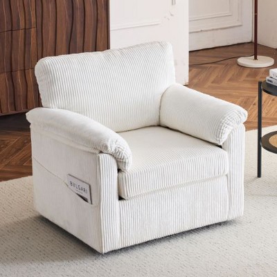 CAVINAS 33 Inch Oversized Swivel Corduroy Lounge Chair, Single Sofa Chair with Plush Cushion, for Small Spaces