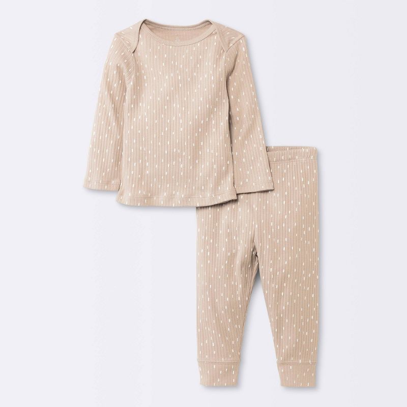 Baby 2pc Wide Ribbed Top & Bottom Set - Cloud Island™ Beige, 1 of 5