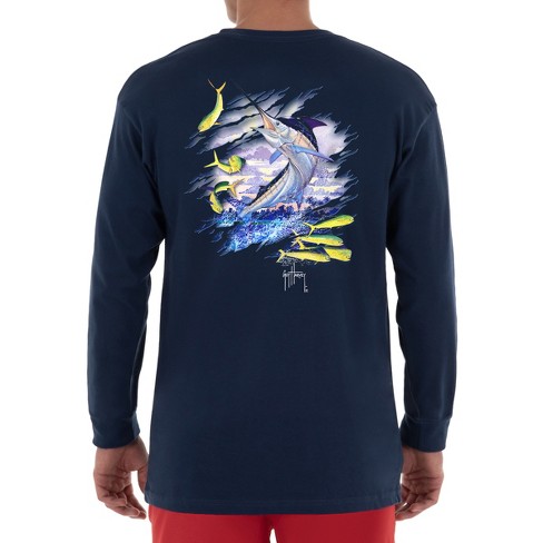 Guy Harvey Men's Ripped Long Sleeve Sun Protection Upf 50+ Top - Estate Blue  Xxx Large : Target