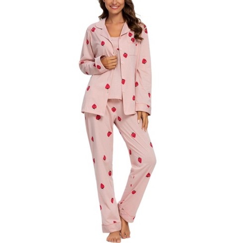 Cheibear Womens 3pcs Sleepwear Cute Print Lounge Pants Camisole With Shorts  Pajama Set Red Small : Target