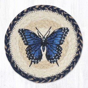 Earth Rugs Blue Swallowtail Round Large Coaster – Rustic 7" Butterfly Accent - 1 of 3