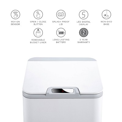 White Plastic 2.6 Gallon Motion Sensor Trash Can