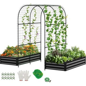 DoCred 3 in 1 Raised Garden Bed with 87in Tall Arch Trellis for Climbing Plants, Galvanized Planter Garden Box Outdoor for Gardening - 1 of 4