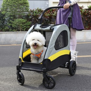 Large Heavy Duty Dog Stroller Folding Pet Stroller 4-Wheel Pet Travel Carrier Double Door Pet Trolley Skylight Cart with Rainproof Cover - 1 of 4