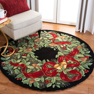 Handmade Black and Green Wool Round Tufted Rug