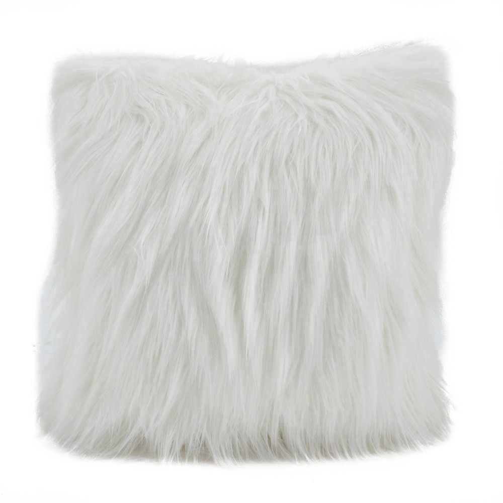 Photos - Pillow 18"x18" Poly Filled Long Hair Faux Fur Square Throw  Ivory - Saro Li