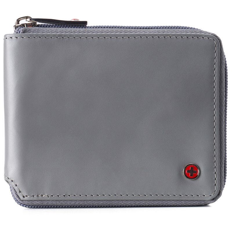Alpine Swiss Logan Mens RFID Safe Zipper Wallet Leather Zip Around Bifold Comes in Gift Box, 1 of 7