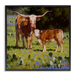 Stupell Industries Baby Calf Longhorn Cattle Scene Black Framed Giclee Art - 1 of 4
