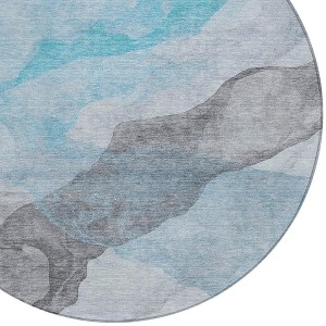 HomeRoots 8' Teal Blue And Gray Round Abstract Washable Indoor Outdoor Area Rug - 1 of 4