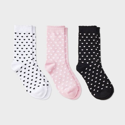 Women's Mini Hearts Scallop Cuff Valentine's Day 3pk Crew Socks - 4-10