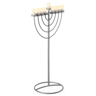 Vintiquewise Modern Silver 9 Branch Lighting Thin Pipe Menorah, Metal-Aluminum