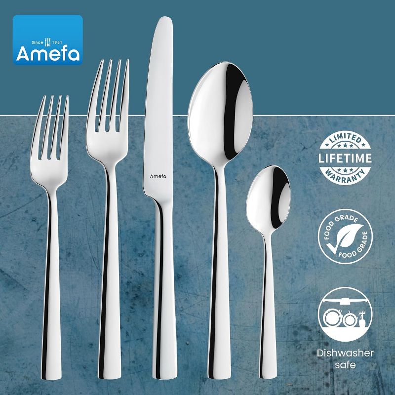 Amefa Moderno 20-Piece 18/10 Stainless Steel Flatware Set, High Gloss Mirror Finish, Silverware Set Service for 4, Rust Resistant Cutlery, 5 of 8