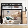 Lycvki Black Metal Loft Bed Frame with Storage Stairs, Shelves and Built-in Wardrobe - 3 of 4