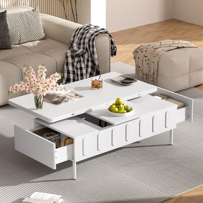 43.3'' Lift-Top Coffee Table with Hidden Storage,2 Drawers and Foldable Top for Dining or Work Use -The Pop Home