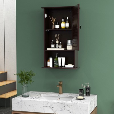 Espresso MDF Single Door Wall Cabinet with Adjustable Shelf