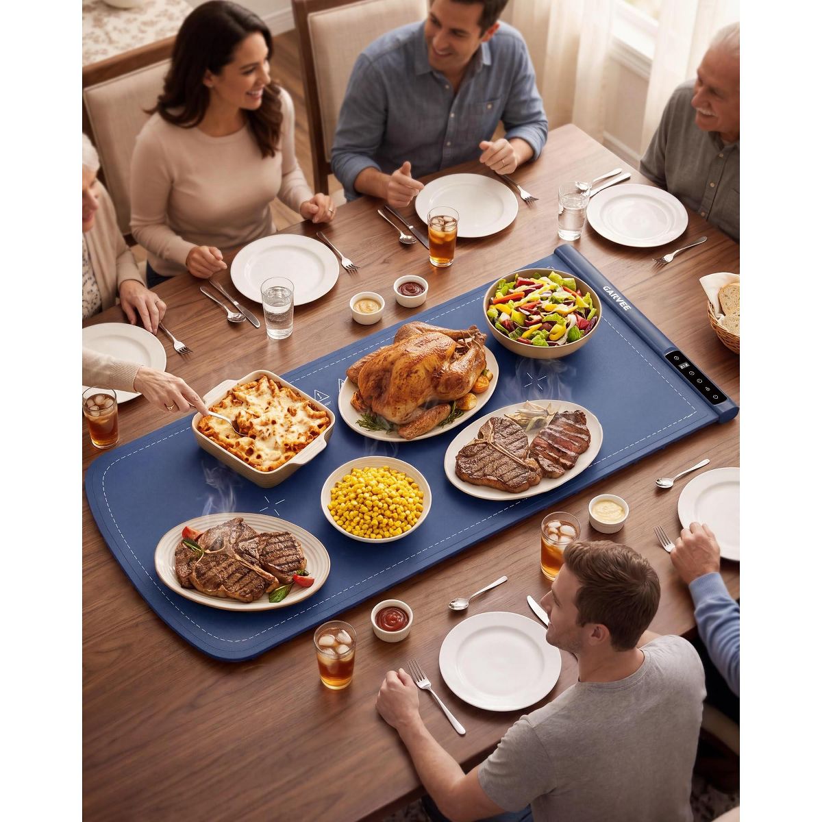 Garvee 36"x16" Large Silicone Food Warming Mat – 500W, 8 Temps, 6H Timer, Child Lock, Auto Shut-Off – Electric Warmer for Kitchen, Buffet, Parties
