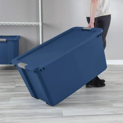 Racxily Extra Large Storage Bin, Plastic Storage Container with Latch Lid & Wheels, Blue