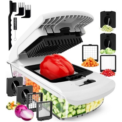 Multipurpose Vegetable Chopper and Spiralizer, 4-in-1 Heavy Duty Manual Food Slicer and Kitchen Dicer & Meal Prep Container for Potatoes, and Veggies