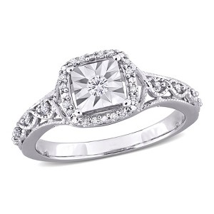 EVERLY JEWELRY | Sterling Silver 1/6 CT TW Diamond Halo Vintage Style Ring - 1 of 4