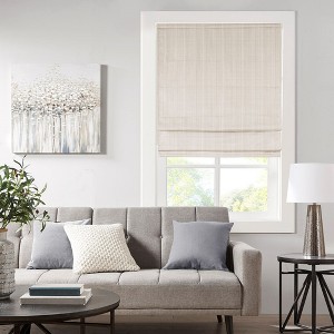 Dsvimoy Curtain Panel Basketweave Room Darkening Cordless Roman Shade for Home Living, Off-White, 11.42"*4.4"*7.48" - 1 of 4