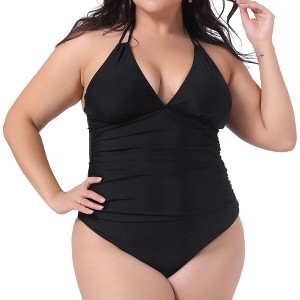 Agnes Orinda Women's Plus Size Two Piece Halter Swimdress Bathing Suits with Bottom Beach Bikini Sets - 1 of 4